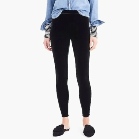 J. Crew Black Stretch Velvet High Rise Leggings L - Picture 1 of 3